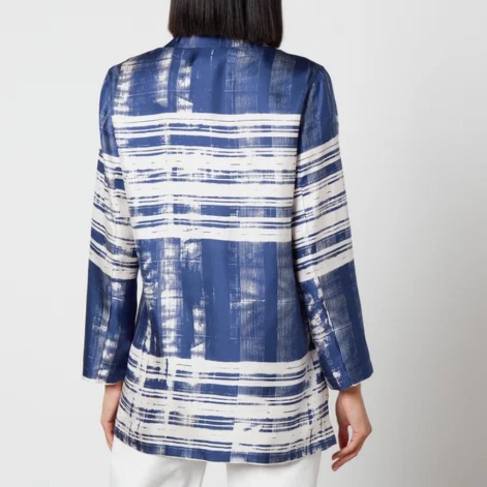 Max Mara Studio Franca Printed 100% Silk Shirt Blouse Abstract Striped Size 10 - Picture 7 of 16